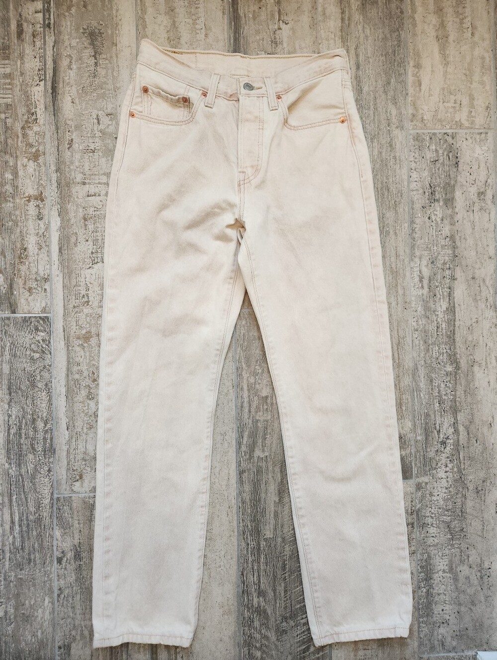 Levi 501 26x30 Womens Ivory / Cream / Khaki Jeans Button Fly 100% Cotton